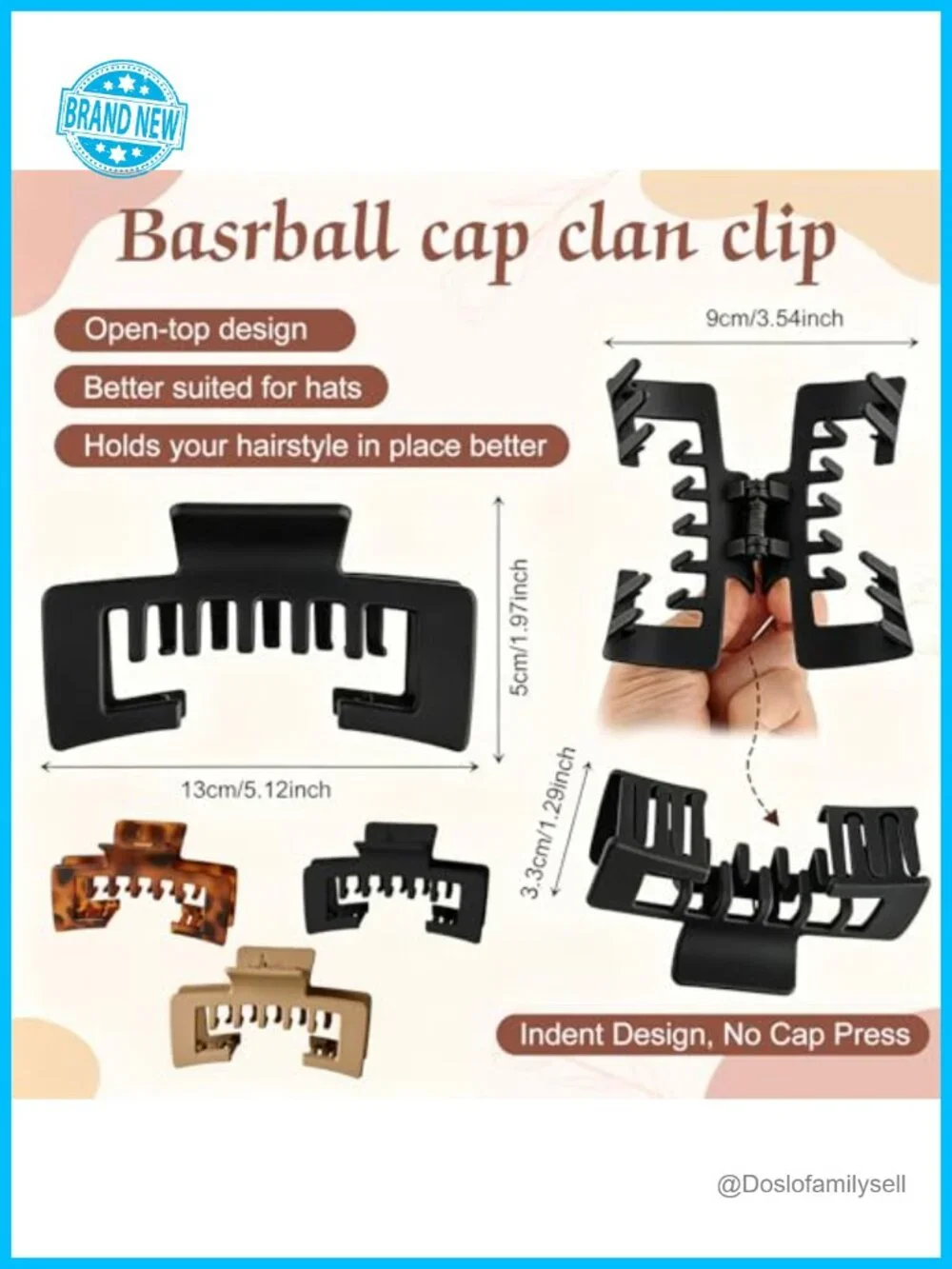 3 Pcs Large Hat Claw Clips Non-Slip Strong Hold Hair Accessories